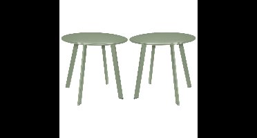 Tuin bijzettafeltje - 2x - groen - metaal - Dia 50 cm - rond - koffietafel