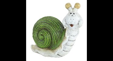 Tuinbeeld dier Slak - kunststeen - L10 x B19 x H18 cm - groen en wit - decoratie beeldjes
