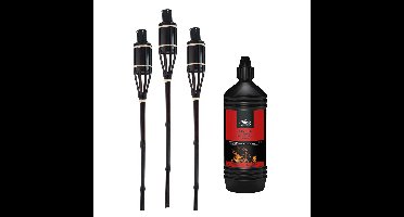 Tuinfakkels met lampenolie - 3x stuks - 60 cm - bamboe hout - buiten - navulbaar