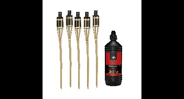 Tuinfakkels met lampenolie - 5x stuks - 60 cm - bamboe hout - buiten - navulbaar