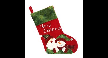 Unique Living kerstsok - rood/groen - B25 x H45 cm - polyester - Merry Christmas