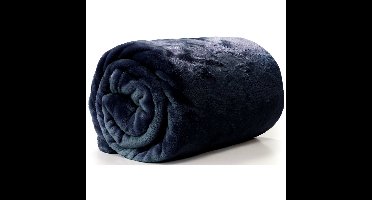 Unique Living Plaid - fleece deken - donkerblauw - polyester - 130 x 180 cm