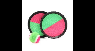 Vangbalspel met klittenband - groen/roze - 2 schilden en bal - buiten/strand spellen