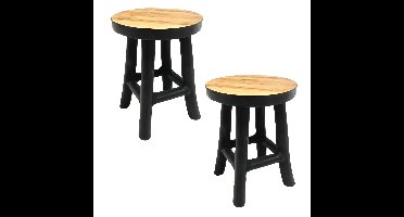 VD Leeden plantverhoger set - teak hout - zwart - H22 + H17 cm - krukje