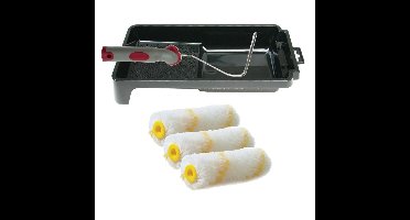 Veba Verfrollers schilderen set - beugel en verfbak - 3x anti spat vacht verfrollers - 10 cm