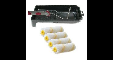 Veba Verfrollers schilderen set - beugel en verfbak - 4x anti spat vacht verfrollers - 10 cm