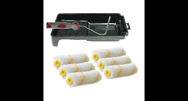 Veba Verfrollers schilderen set - beugel en verfbak - 6x anti spat vacht verfrollers - 10 cm