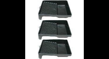 Verfbak - 3x - zwart - kunststof - 24 x 32 cm - voor verfrollers tot 18 cm