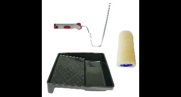 Verfroller anti spat lakroller profi schilderset met softgrip beugel en verfbak 18 cm