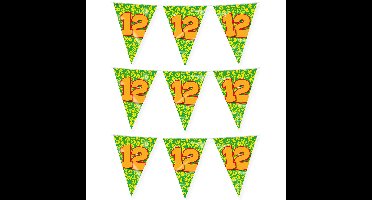 Verjaardag 12 jaar thema vlaggetjes - 3x - feestversiering - 10m - folie - dubbelzijdig