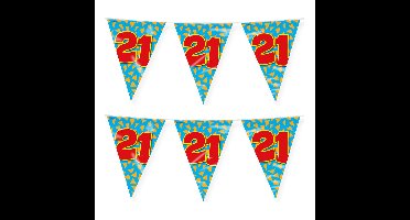 Verjaardag 21 jaar thema vlaggetjes - 2x - feestversiering - 10m - folie - dubbelzijdig