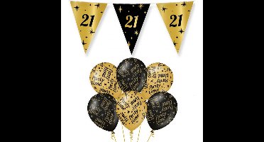 Verjaardag 21 jaar versiering pakket zwart/goud 21 en party-time
