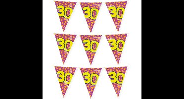 Verjaardag 30 jaar thema vlaggetjes - 3x - feestversiering - 10m - folie - dubbelzijdig