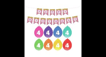 Verjaardag 4 jaar geworden versiering - 16x thema ballonnen - 1x Happy Birthday slinger 300 cm