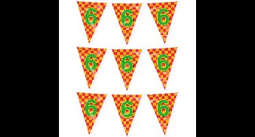 Verjaardag 6 jaar thema vlaggetjes - 3x - feestversiering - 10m - folie - dubbelzijdig