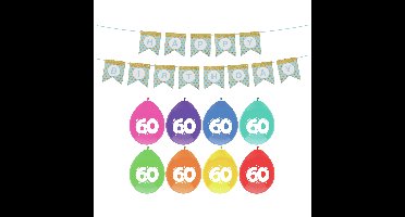 Verjaardag 60 jaar geworden versiering - 16x thema ballonnen - 1x Happy Birthday slinger 300 cm
