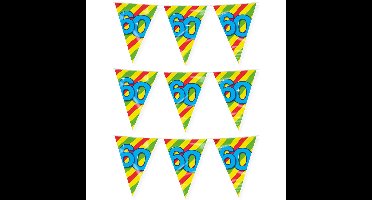 Verjaardag 60 jaar thema vlaggetjes - 3x - feestversiering - 10m - folie - dubbelzijdig
