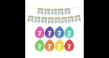 Verjaardag 7 jaar geworden versiering - 16x thema ballonnen - 1x Happy Birthday slinger 300 cm