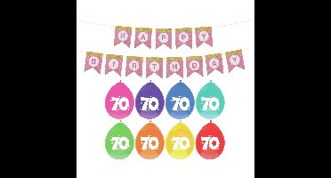 Verjaardag 70 jaar geworden versiering - 16x thema ballonnen - 1x Happy Birthday slinger 300 cm