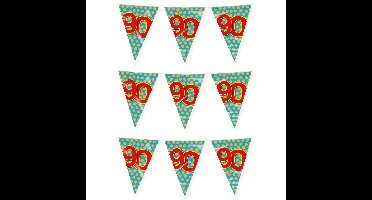 Verjaardag 90 jaar thema vlaggetjes - 3x - feestversiering - 10m - folie - dubbelzijdig