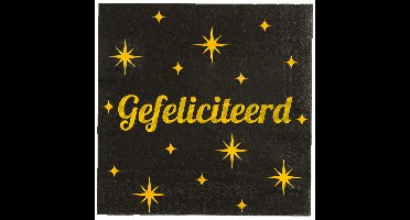 Verjaardag feest servetten - Gefeliciteerd - 16x stuks - zwart/goud - 33 x 33 cm