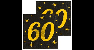 Verjaardag feest servetten - leeftijd 60 jaar - 32x stuks - zwart/goud - sterren - 33 x 33 cm