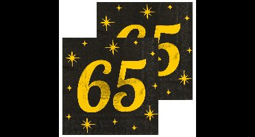 Verjaardag feest servetten - leeftijd 65 jaar - 32x stuks - zwart/goud - sterren - 33 x 33 cm