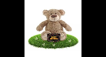 Verjaardag knuffel beer beige 22 cm + gratis verjaardagskaart