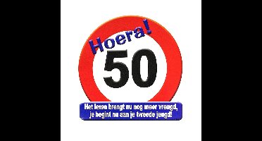 Verjaardag stopbord - 50 jaar - D50 cm - Leeftijd feestartikelen - verkeersbord - Karton
