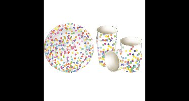 Verjaardag tafel dekken set in Confetti thema bekers en bordjes voor 16x personen