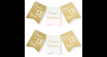 Verjaardag vlaggenlijn 18 jaar - 2x - binnen - karton - wit/goud - 600 cm