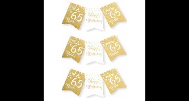 Verjaardag vlaggenlijn 65 jaar - 3x - binnen - karton - wit/goud - 600 cm