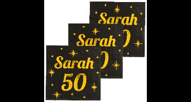 Verjaardag?of Sarah feest servetten - leeftijd 50 jaar - 48x stuks - zwart/goud - 33 x 33 cm