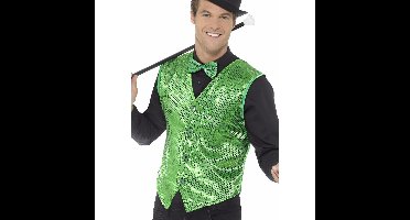 Verkleed gilet/vestje - groen - pailletten - heren - polyester - glitterjasje - show
