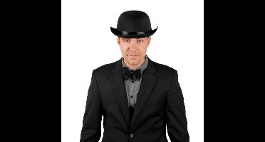 Verkleedkleding setje 2 delig - zwart - Engelse bolhoed met vlinderstrikje - voor mannen