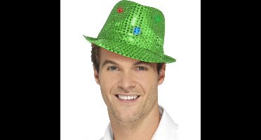 Verlicht verkleed hoed - groen - pailletten - LED lichtjes - verlichting - trilby hoed