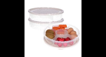 Vershoudbakje/bewaarbakje - 2x - luchtdicht - 5 vakjes - creme wit - kunststof - 2 liter