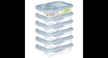 Vershoudbakje/lunchbox - 6x - luchtdicht - 3 vakjes - lichtgroen - kunststof - broodtrommel - 24 x 1