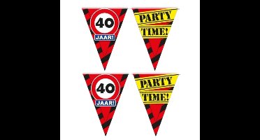 Vlaggenlijn waarschuwingsborden - 2x - 40 jaar - plastic - 10 meter - verjaardag feestartikelen