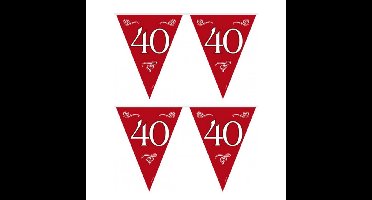 Vlaggenlijnen 40 jaar - 2x stuks - rood - 10 meter - plastic - 40e jubileum slingers - versiering