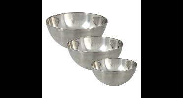 Voedsel serveer schalen set - 3x stuks - metallic zilver - RVS - Dia 19/23/29 cm