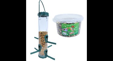 Vogel voedersilo groen/transparant kunststof 33 cm inclusief 4-seizoenen energy vogelvoer