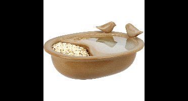 Vogelbad/voederschaal - lichtbruin - keramiek - D20 x H8 cm - drinkschaal voor tuinvogels