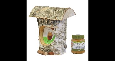 Vogelhuisje/voederhuisje/pindakaashuisje berkenhout 27 cm inclusief vogelpindakaas