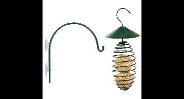 Vogelvoer vetbolhouder - met dak - metaal 25cm - incl. raamhaak - 16cm