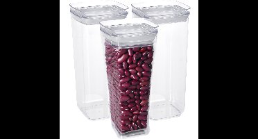 Voorraadpot - 3x - met deksel - 1,7L - kunststof - transparant - voorraadbus