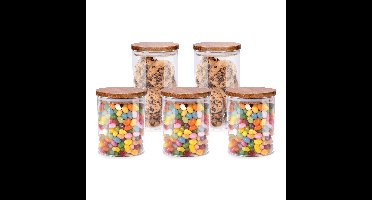 Voorraadpot/bewaarpot Foodking - 5-delige set - borosilicaat glas - 950/600 ml - glas/hout