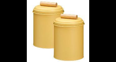 Voorraadpot / koekjes bewaarblik Bart - 2x - 14 x 20 cm - metaal - geel - keuken voorraadpotten