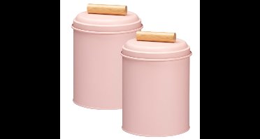 Voorraadpot / koekjes bewaarblik Bart - 2x - 14 x 20 cm - metaal - roze - keuken voorraadpotten
