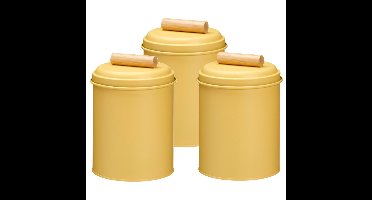 Voorraadpot / koekjes bewaarblik Bart - 3x - 14 x 20 cm - metaal - geel - keuken voorraadpotten